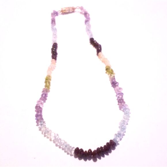 Vintage Semi Precious Multi Gemstone Chip Beaded Necklace - Picture 3 of 6